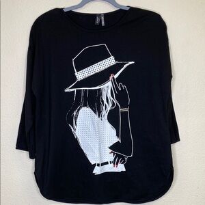 Zara Black Graphic Tee with Hat Design